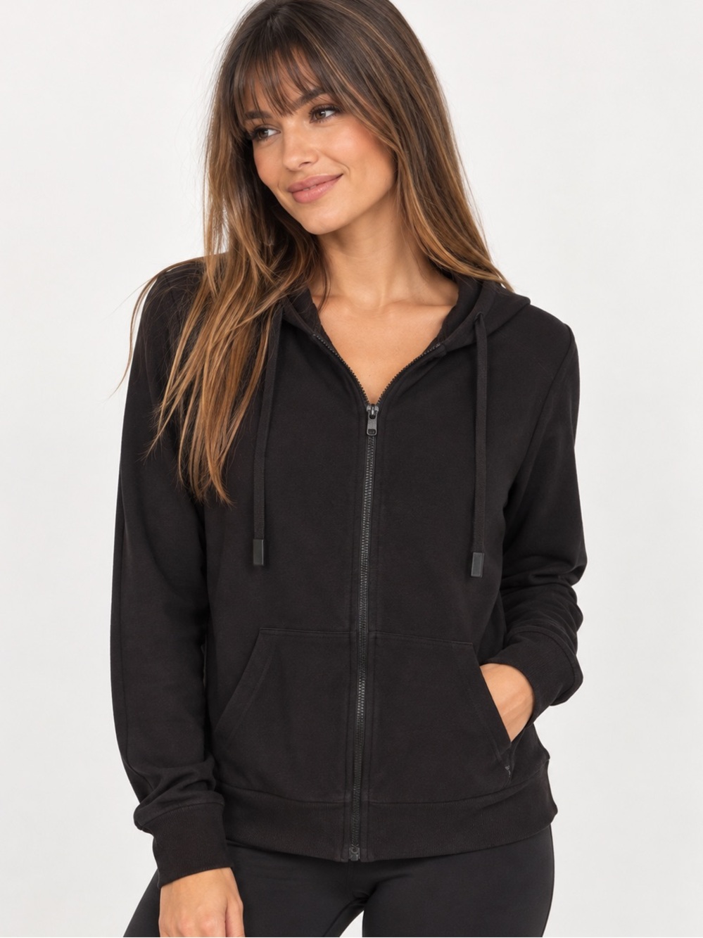 Women’s Black BOODY Zip Up Hoodie Jacket Kangaroo Pockets Sz S